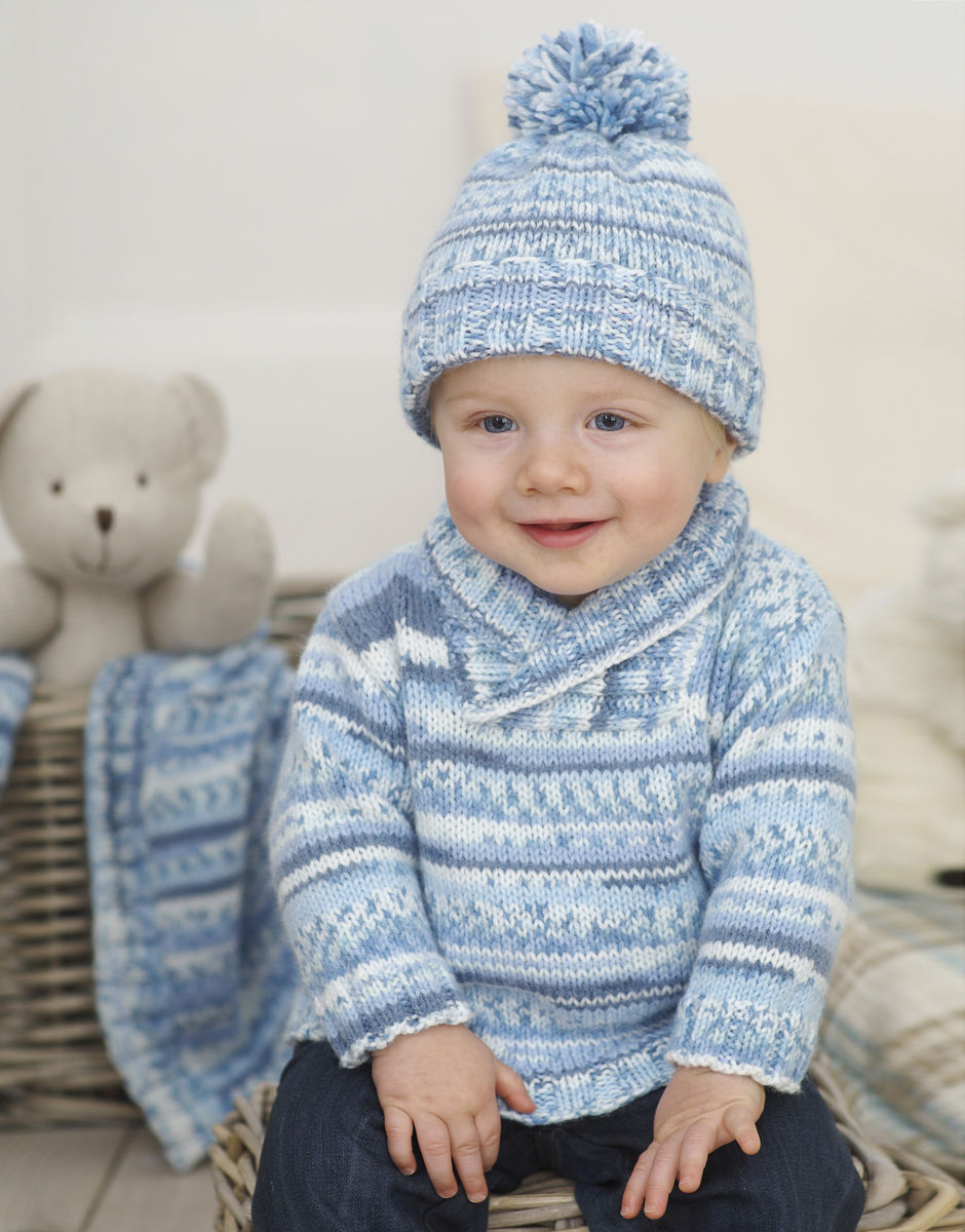 Baby Sweater with Collar, Hat & Blanket in Snuggly Crofter DK | Sirdar