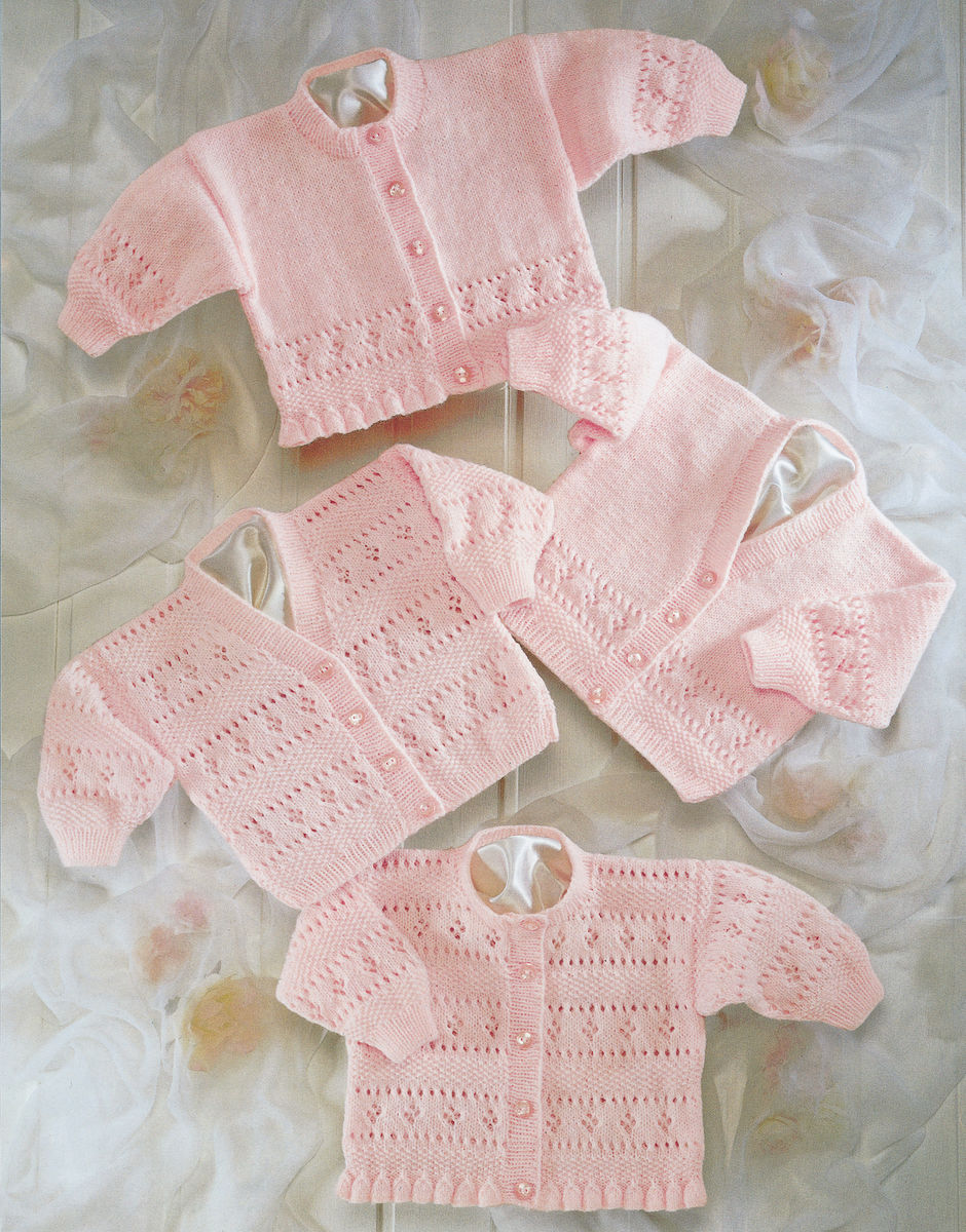 Baby Cardigans With Pattern Detail in Snuggly 4 Ply Sirdar