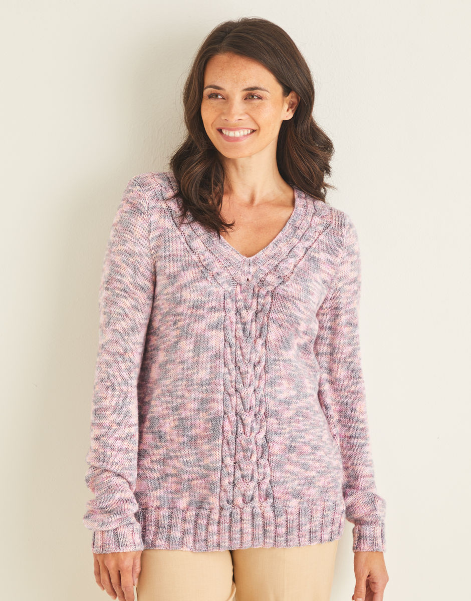 Cable Front V-neck Sweater in Hayfield Journey DK | Sirdar