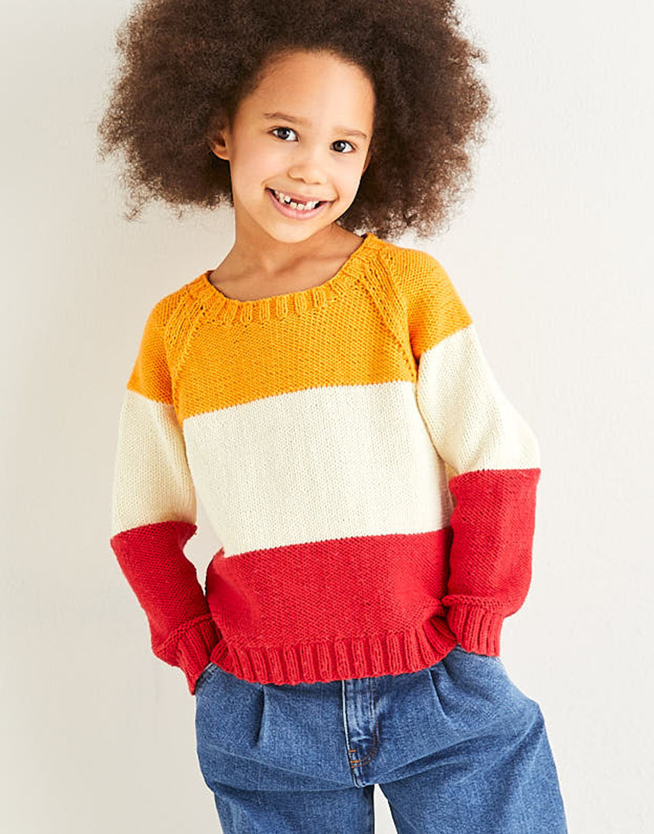 Kids Colour Blocking Sweater in Snuggly Replay DK | Sirdar