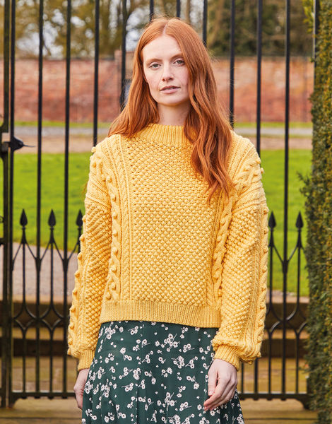 Women’s Bobble Detail Cable Stitch Sweater in Sirdar Country Classic Worsted 