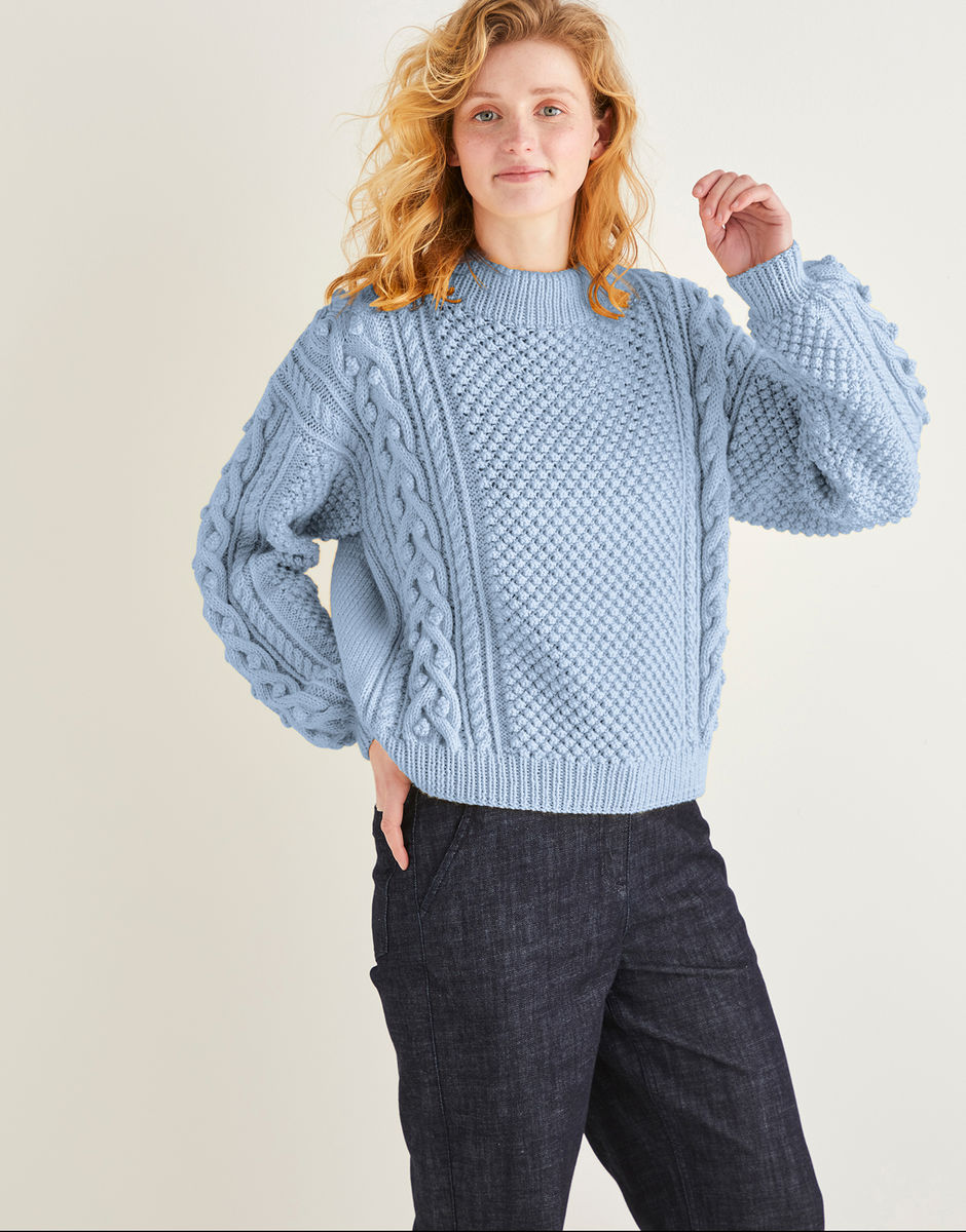 Women's Bobble Detail Cable Stitch Sweater in Sirdar Country