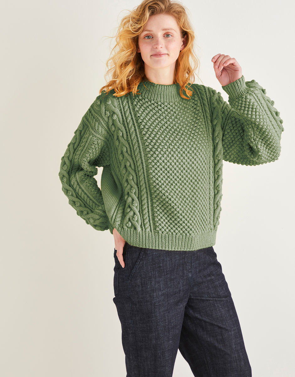 Women's Bobble Detail Cable Stitch Sweater in Sirdar Country