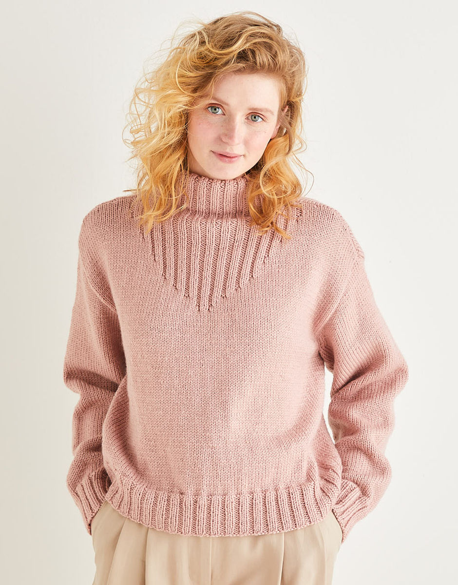 Women's Funnel Neck Rib Detail Sweater in Sirdar Country Classic