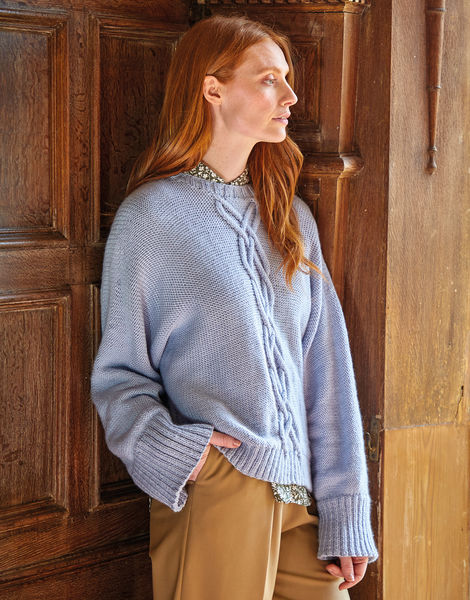 Women’s Relaxed Cable Bell Sleeve Sweater in Sirdar Country Classic Worsted 