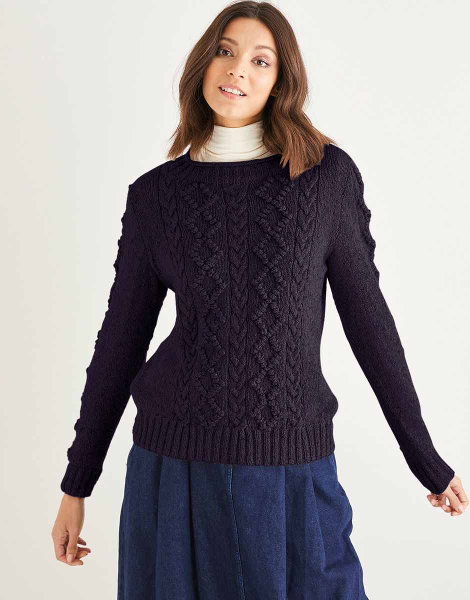 Women’s Crew Neck Cable Sweater in Sirdar Haworth Tweed | Sirdar