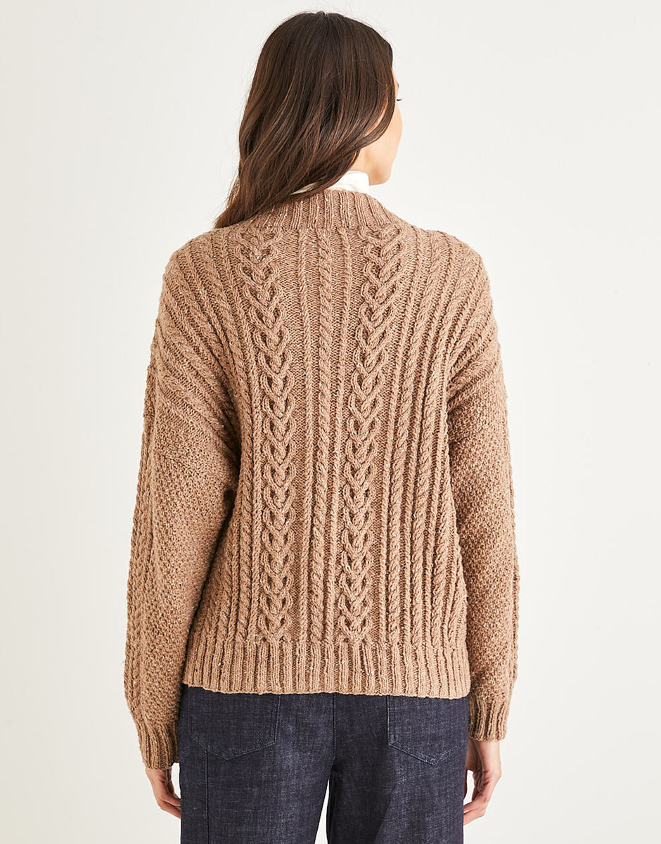 Women's Round Neck Cable Cardigan in Sirdar Haworth Tweed