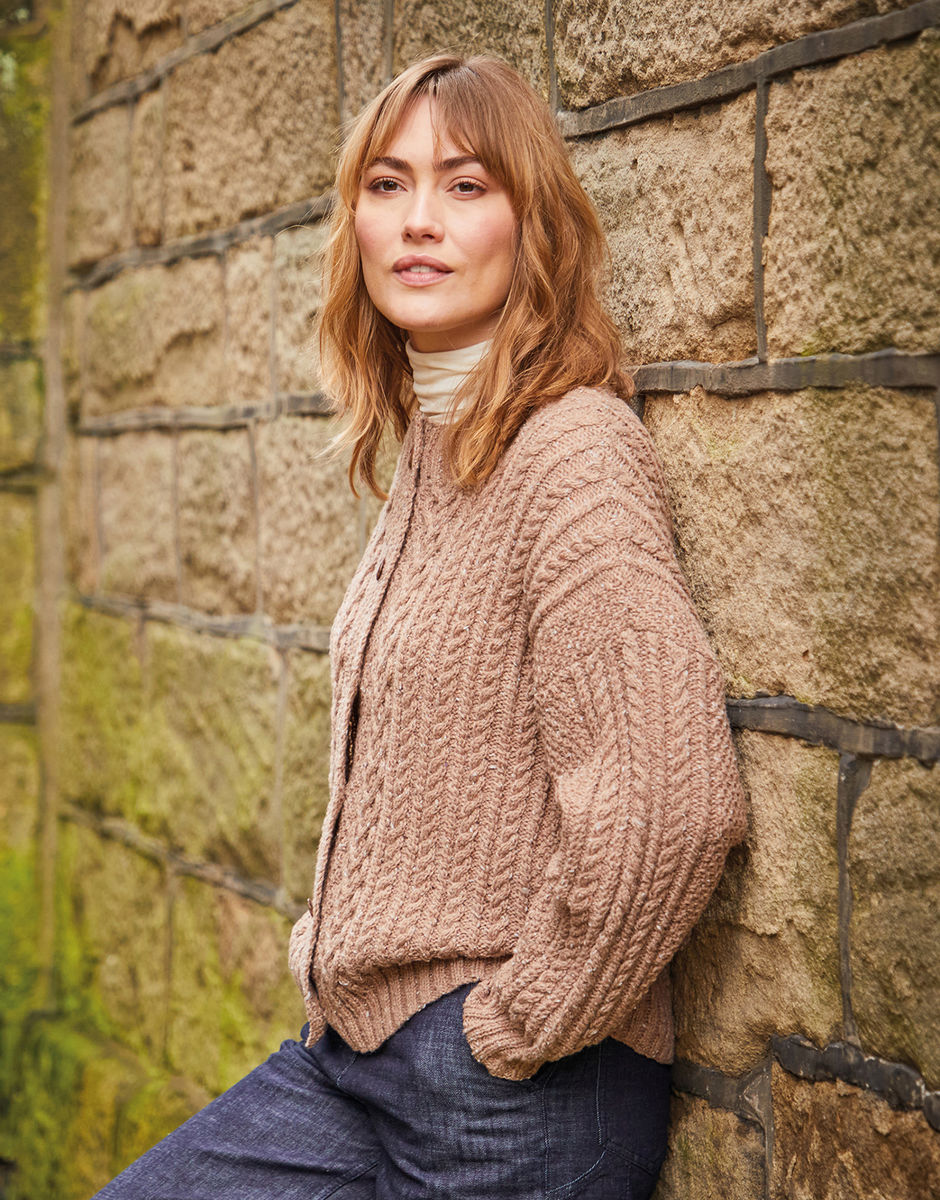 Women's Round Neck Cable Cardigan in Sirdar Haworth Tweed | Sirdar