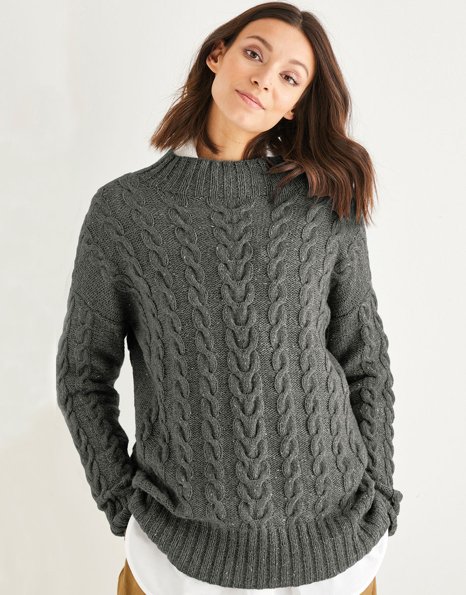 Women s All over Cable Drop Sleeve Sweater in Sirdar Haworth Tweed