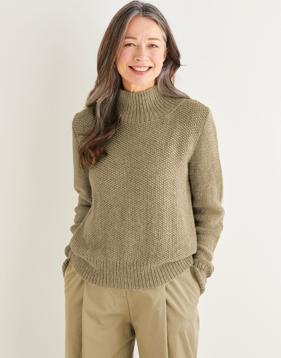 Women s Funnel Neck Moss Stitch Sweater in Sirdar Saltaire Sirdar