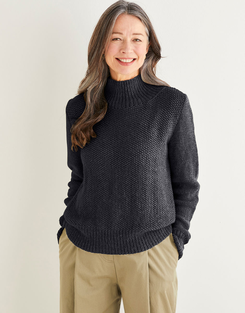 Women's Funnel Neck Moss Stitch Sweater in Sirdar Saltaire | Sirdar