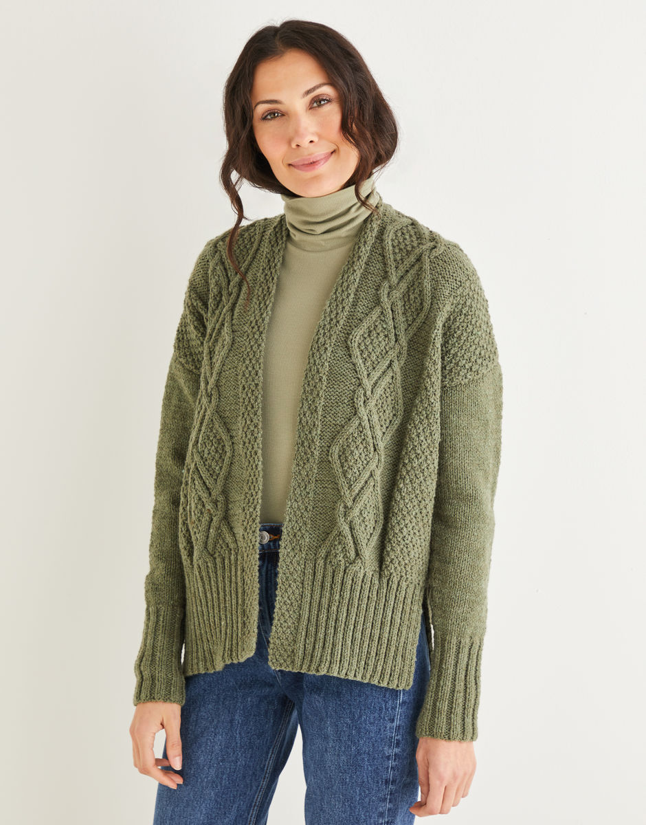 Cabled Open Cardigan in Hayfield Bonus with Wool Aran | Sirdar