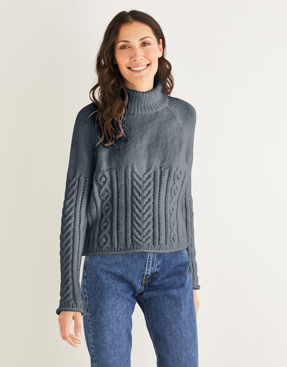 Cabled Roll Neck Sweater in Hayfield Bonus Aran with Wool