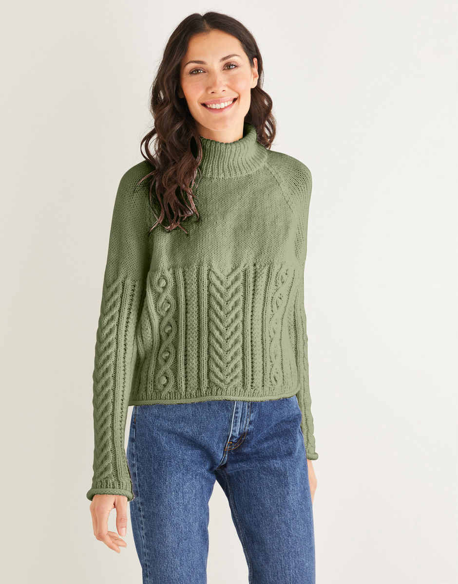 Cabled Roll Neck Sweater in Hayfield Bonus Aran with Wool