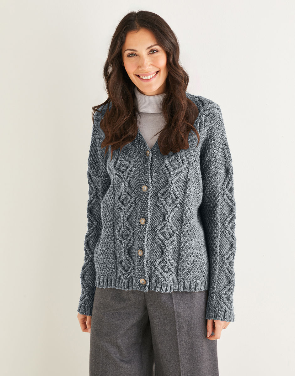 Textured V-Neck Cardigan in Hayfield Bonus Aran with Wool | Sirdar