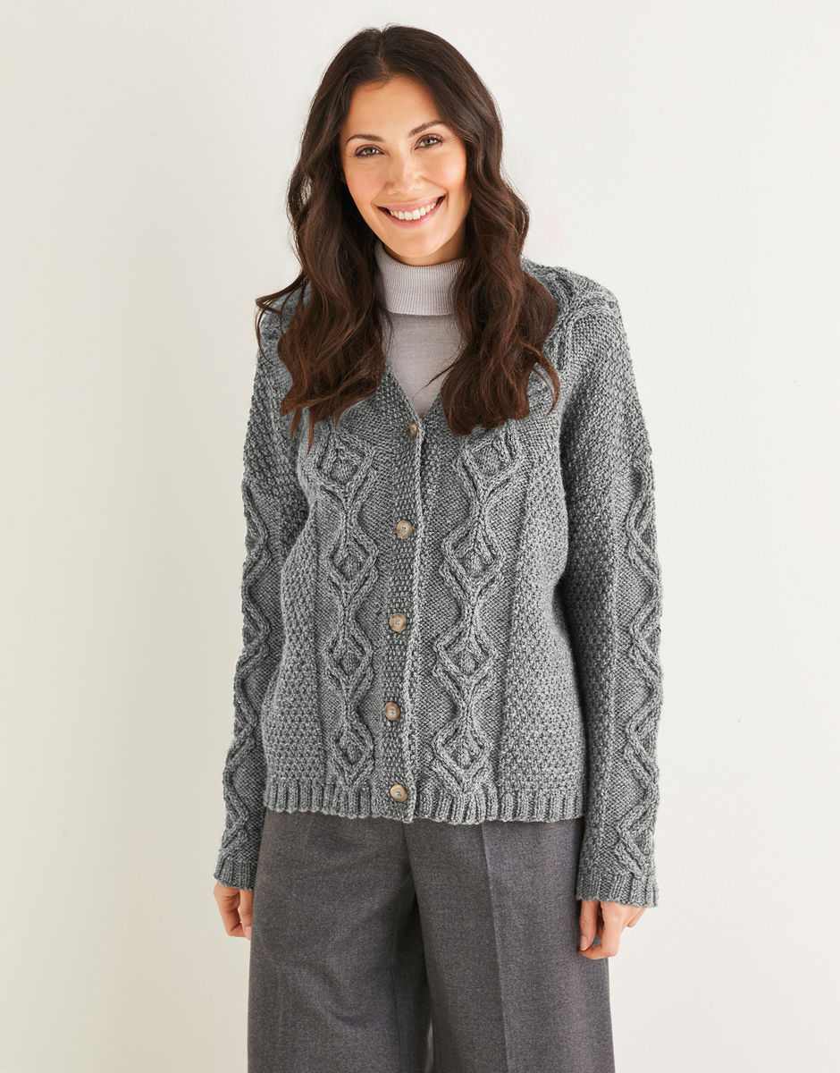 Textured V-Neck Cardigan in Hayfield Bonus Aran with Wool | Sirdar