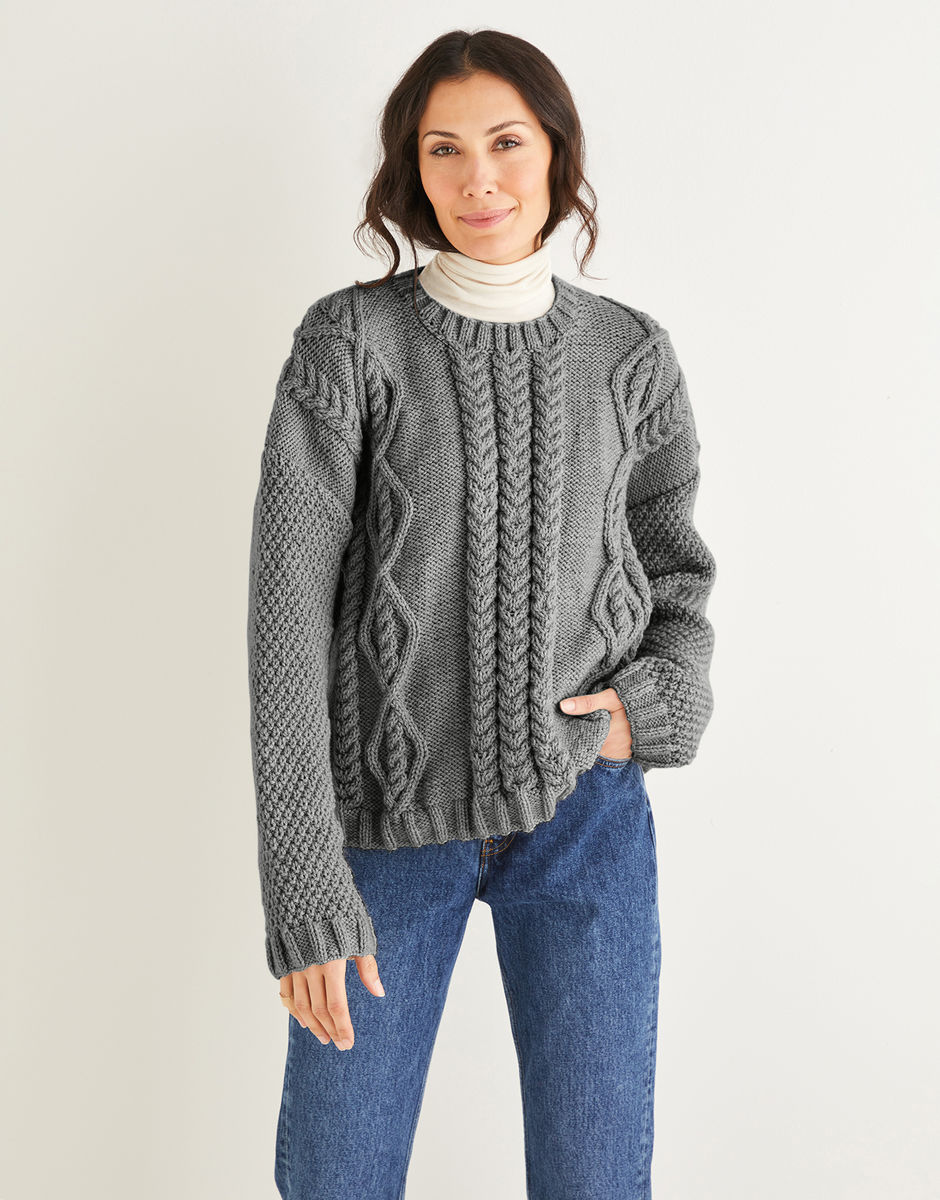 Diamond And Arrowhead Textured Sweater in Hayfield Bonus Aran with