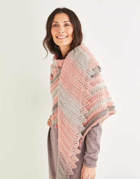 Asymmetric Scallop Edged Shawl in Sirdar Shawlie