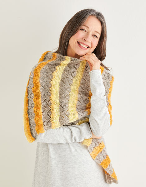 Crescent Lace Striped Shawl in Sirdar Shawlie