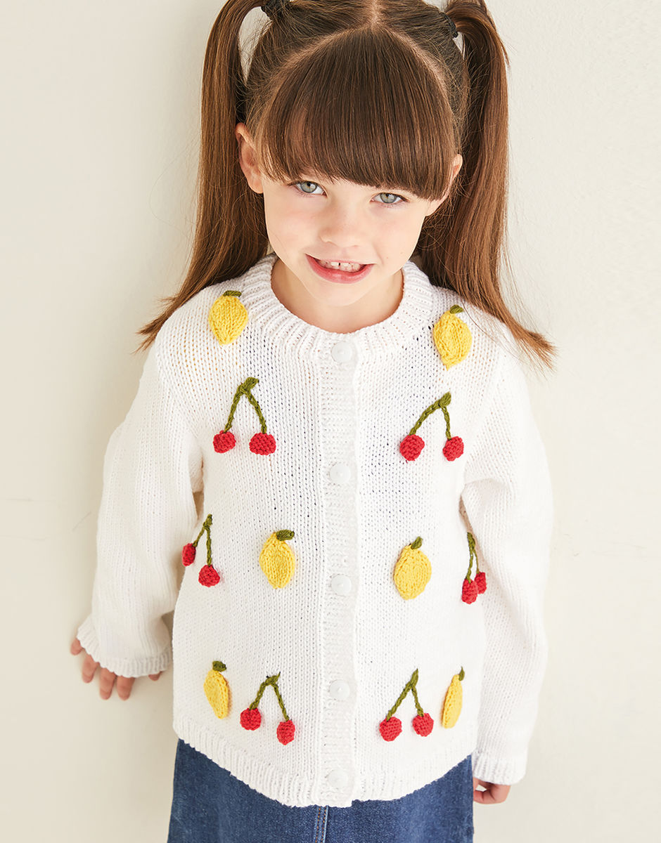 Cherry And Lemon Cardigan in Snuggly Replay Sirdar