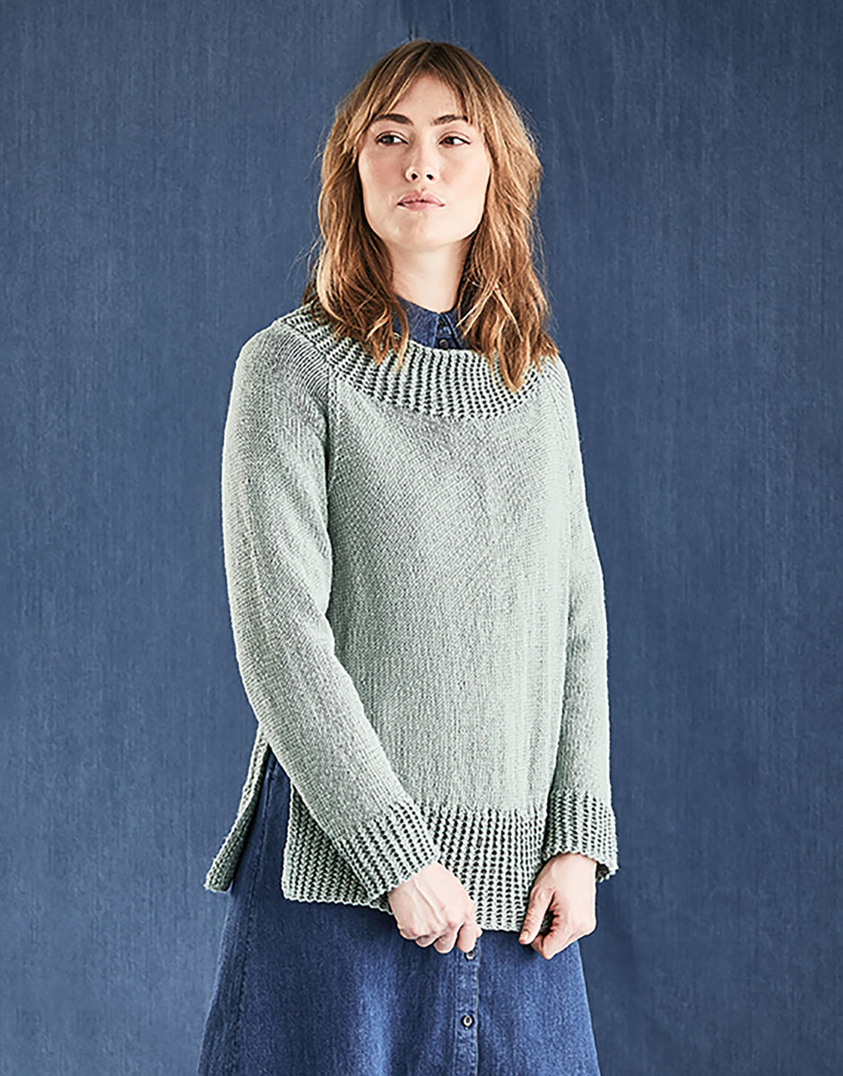 Pale Blue Snowflake, Wool Cotton Relaxed Split Hem Jumper