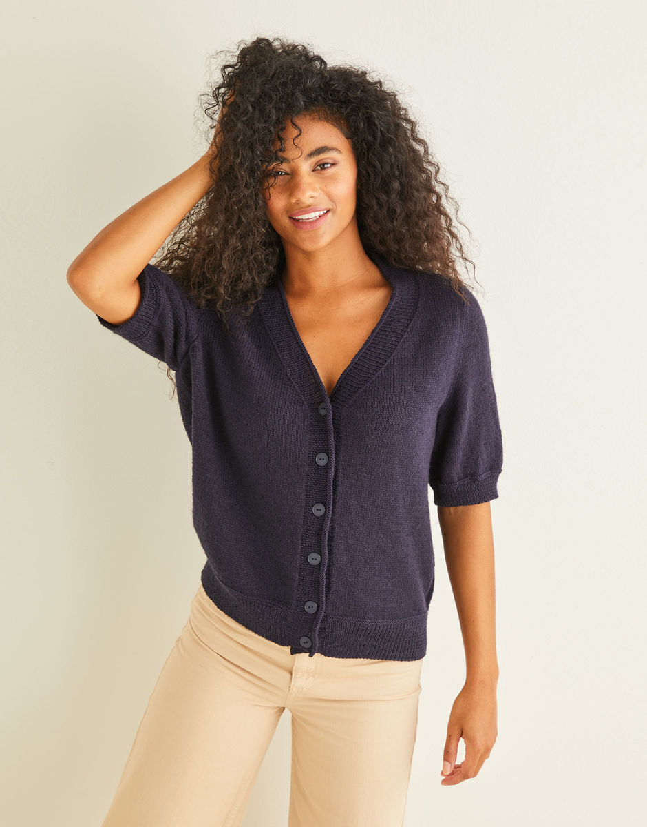 V Neck Short Sleeved Cardigan in Sirdar Country Classic 4 Ply Sirdar