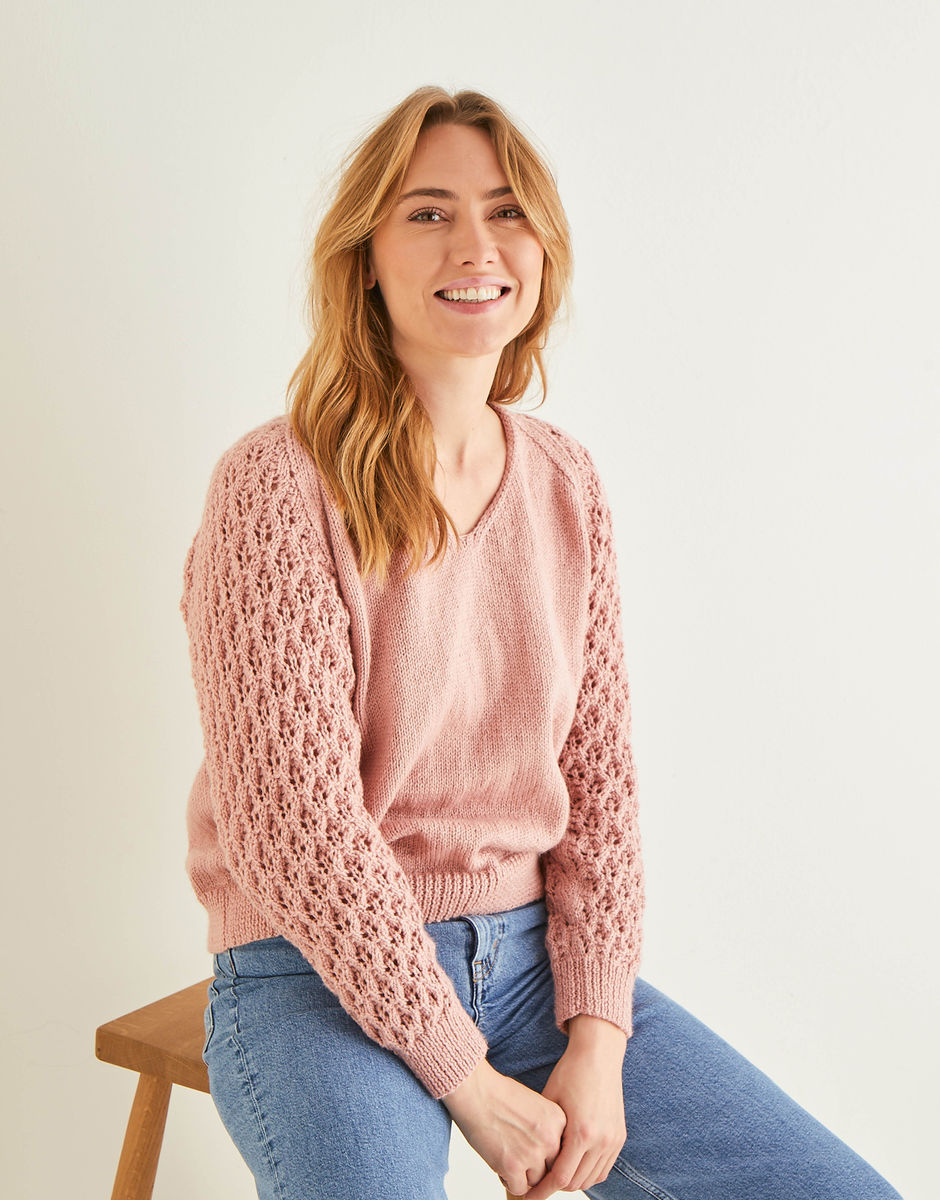 Rose Lace Sleeved Sweater in Hayfield Bonus DK