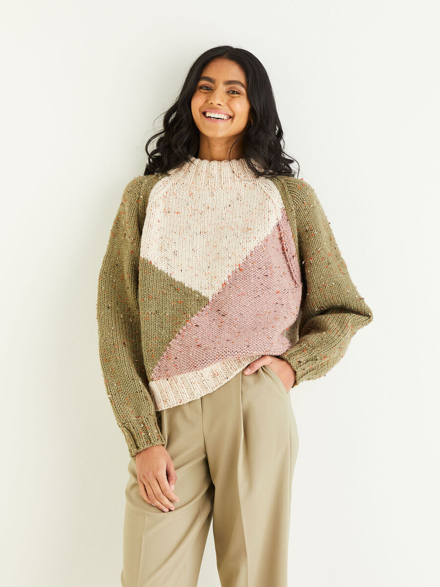 Intarsia Colour Block Sweater in Hayfield Bonus Chunky Tweed | Sirdar