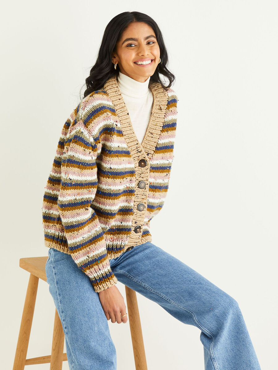 Striped Cardigan in Hayfield Bonus Chunky Tweed | Sirdar