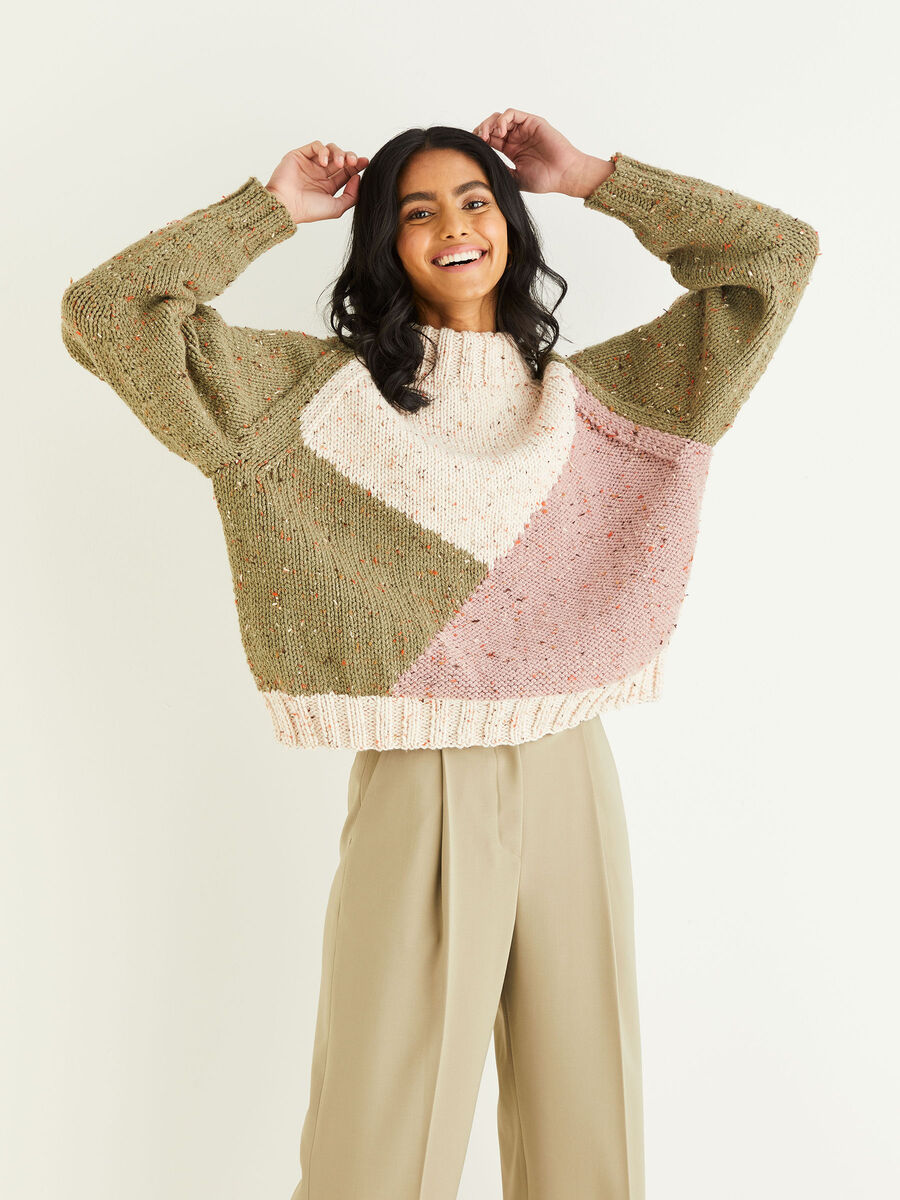 Intarsia Colour Block Sweater in Hayfield Bonus Chunky Tweed | Sirdar