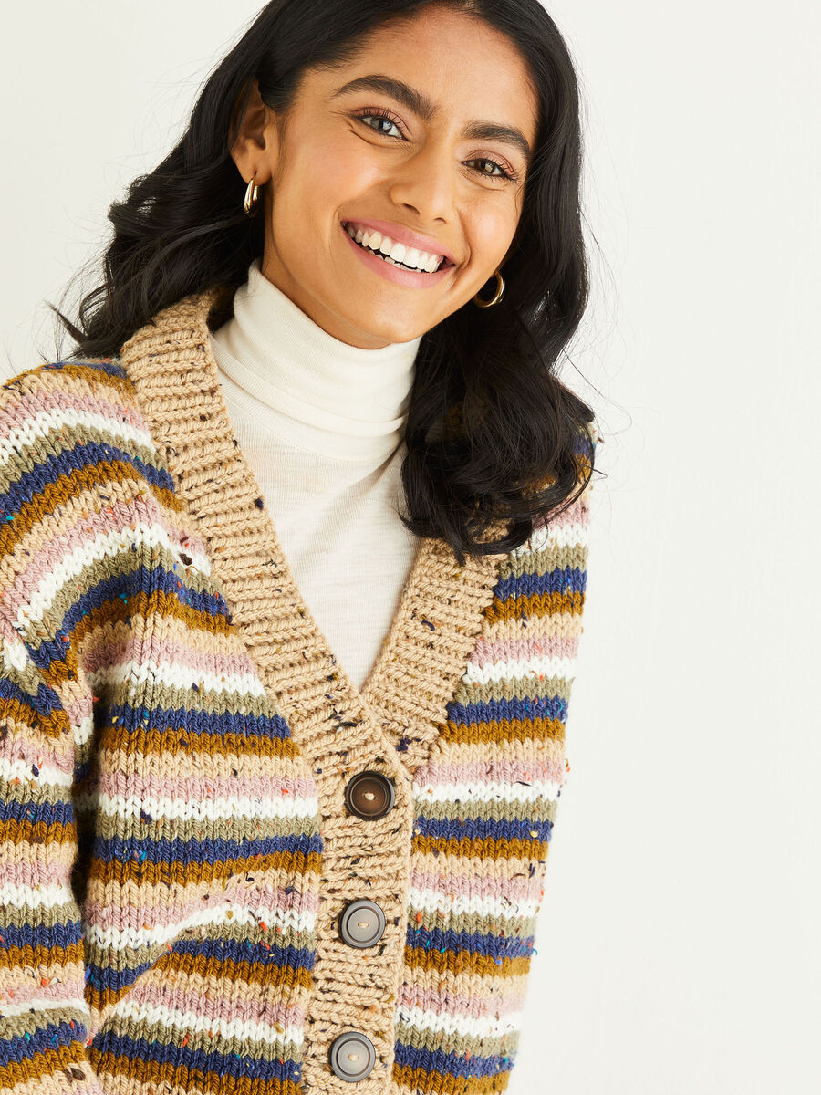 Striped Cardigan in Hayfield Bonus Chunky Tweed | Sirdar