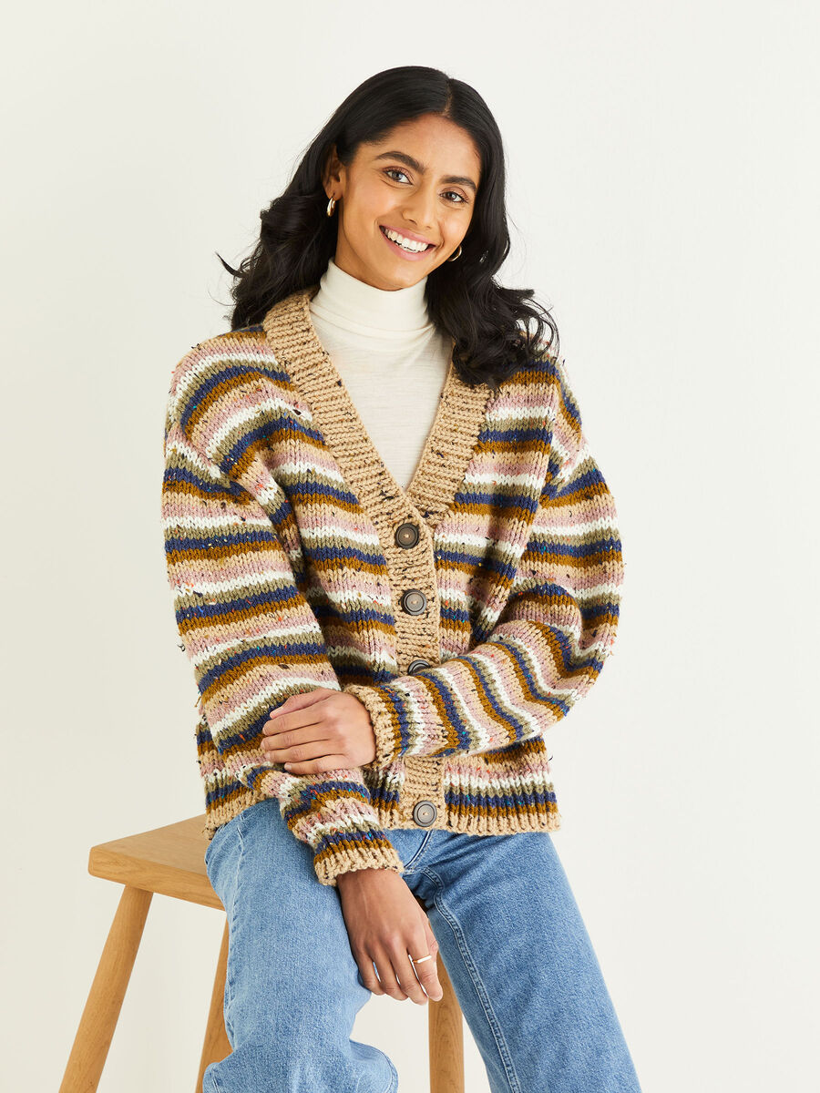 Striped Cardigan in Hayfield Bonus Chunky Tweed | Sirdar