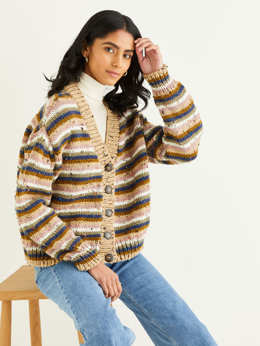 Striped Cardigan in Hayfield Bonus Chunky Tweed | Sirdar