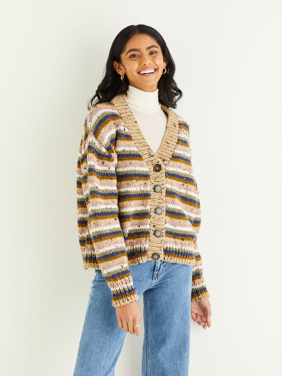 Striped Cardigan in Hayfield Bonus Chunky Tweed | Sirdar