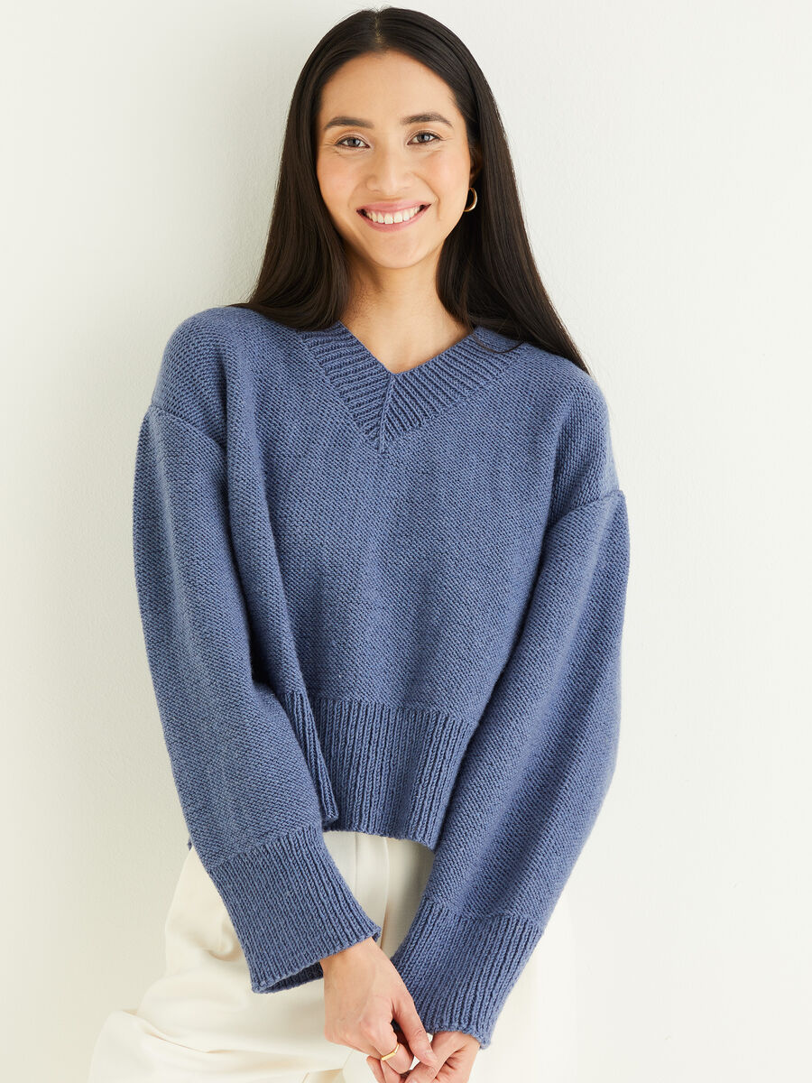 Boxy V Neck Sweater in Hayfield Soft Twist