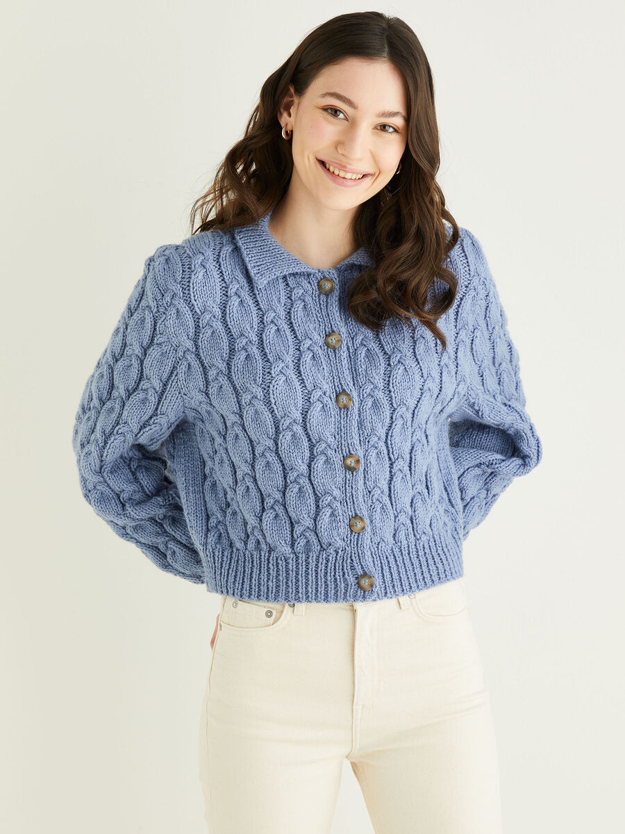 Cropped cable cardigan best sale