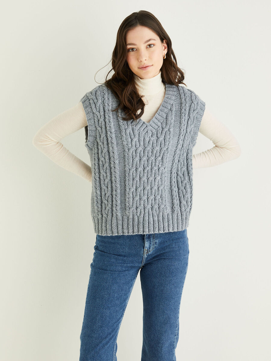 Cable Panel V Neck Vest in Hayfield Bonus Aran With Wool Sirdar