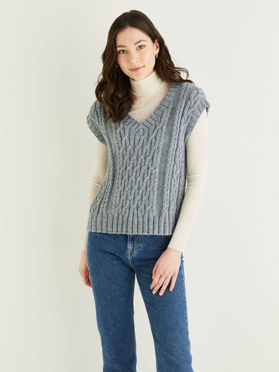 Cable Panel V Neck Vest in Hayfield Bonus Aran With Wool | Sirdar