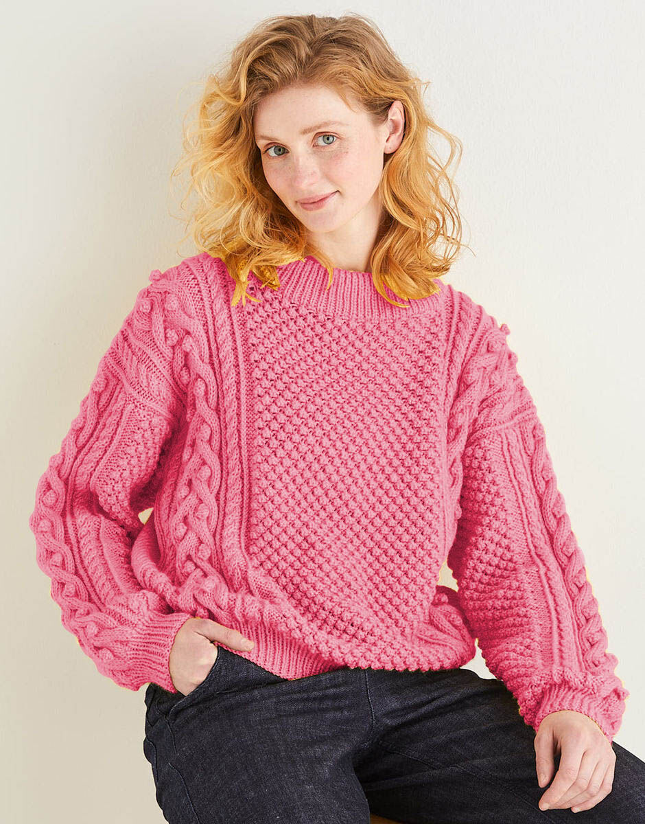 Women's Bobble Detail Cable Stitch Sweater in Sirdar Country 