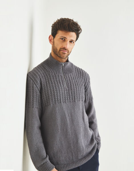 Zip Neck Sweater In Country Classic Worsted
