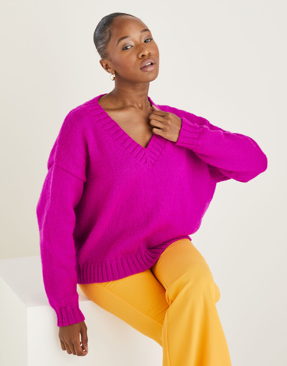 Hot pink v neck sweater sale