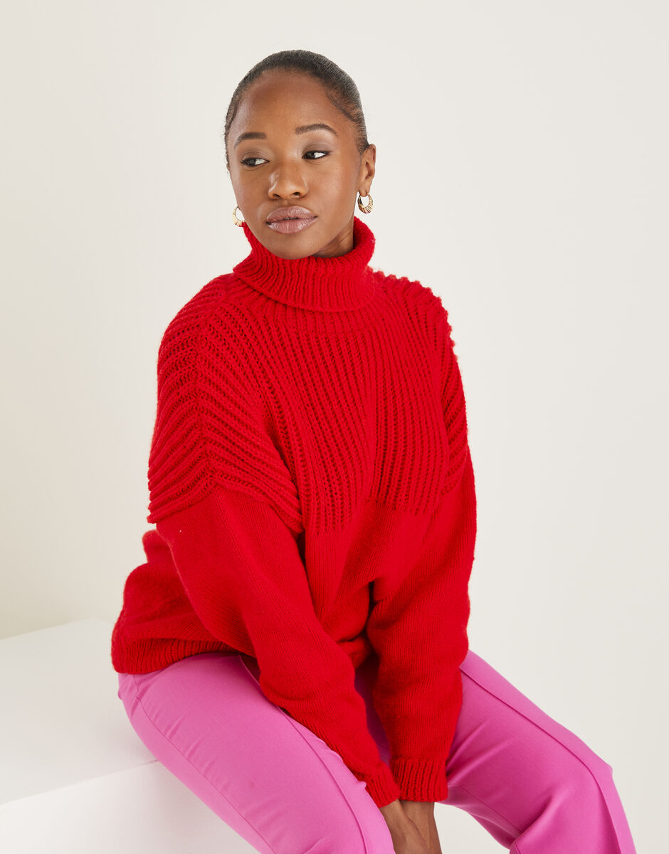 Roll-neck jumper in merino wool - Berry