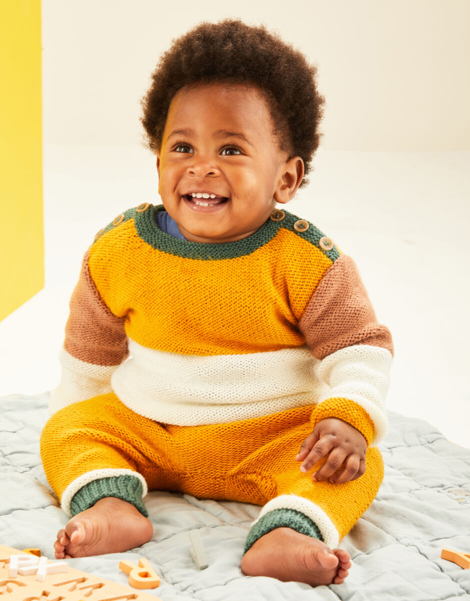 Baby Colour Block Top & Trousers In Snuggly DK | Sirdar Knit