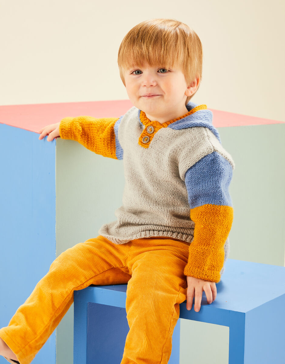 Baby Colour Block Hoodie In Snuggly DK, Sirdar Knit & Crochet Yarn Pattern