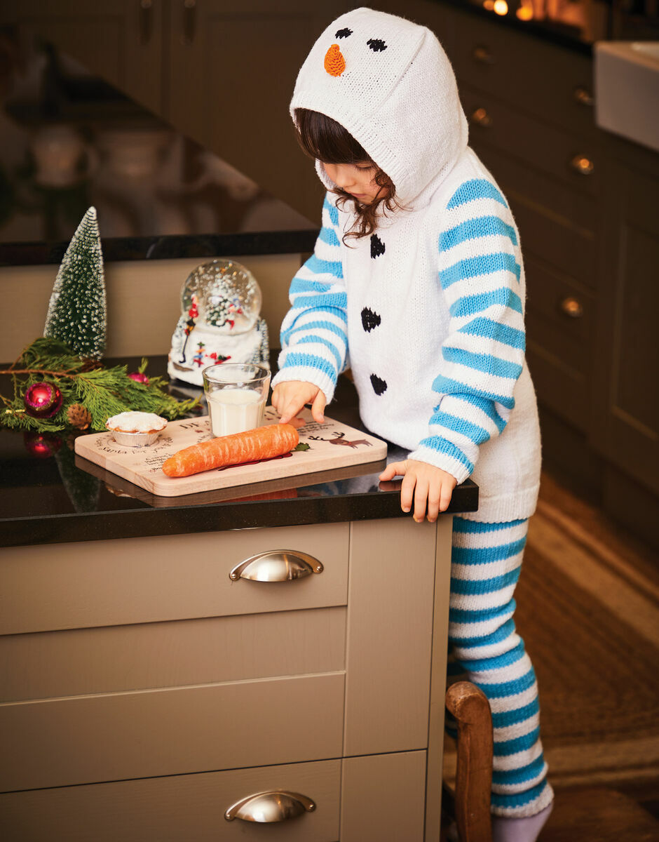 Christmas Kids Frosty Snowman Hoodie In Snuggly Replay DK | Sirdar