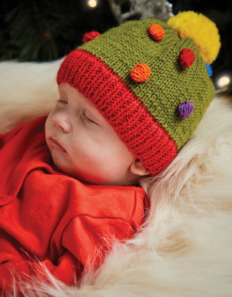 Baby Christmas Tree Pom Pom Hat In Snuggly DK