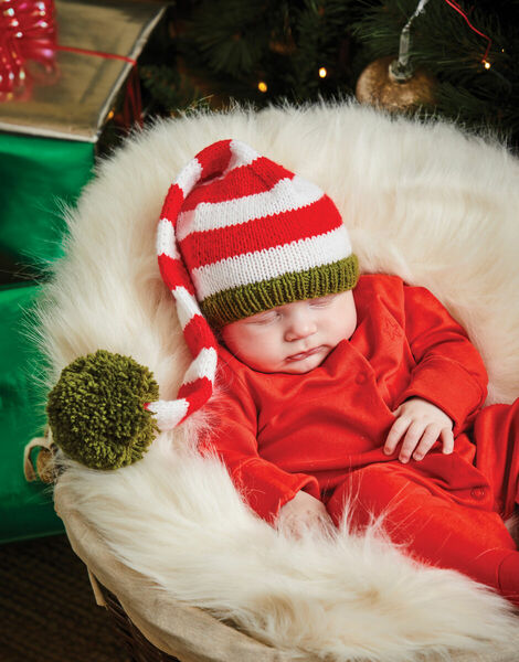 Baby Christmas Little Elf Pom Pom Hat In Snuggly DK