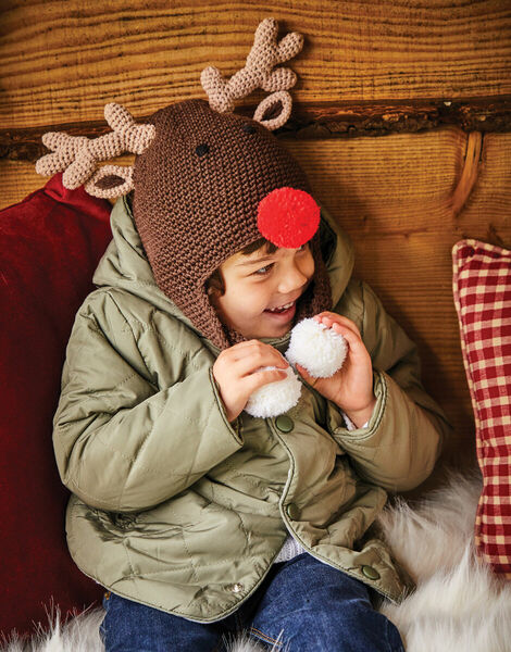 Christmas Kids Reindeer Pom Pom Hat In Snuggly DK And Snuggly Replay DK