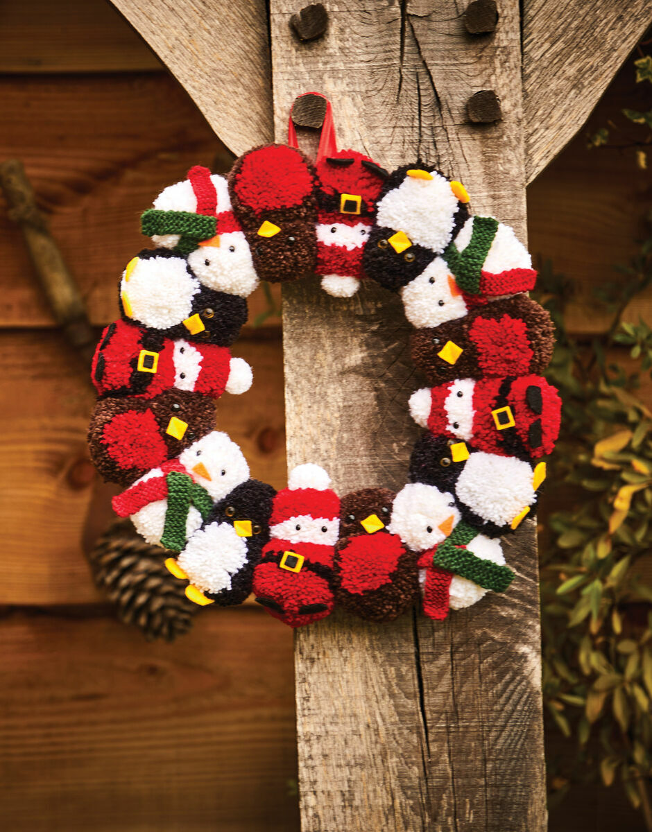 Christmas Pom Pom Festive Wreath In Country Classic DK