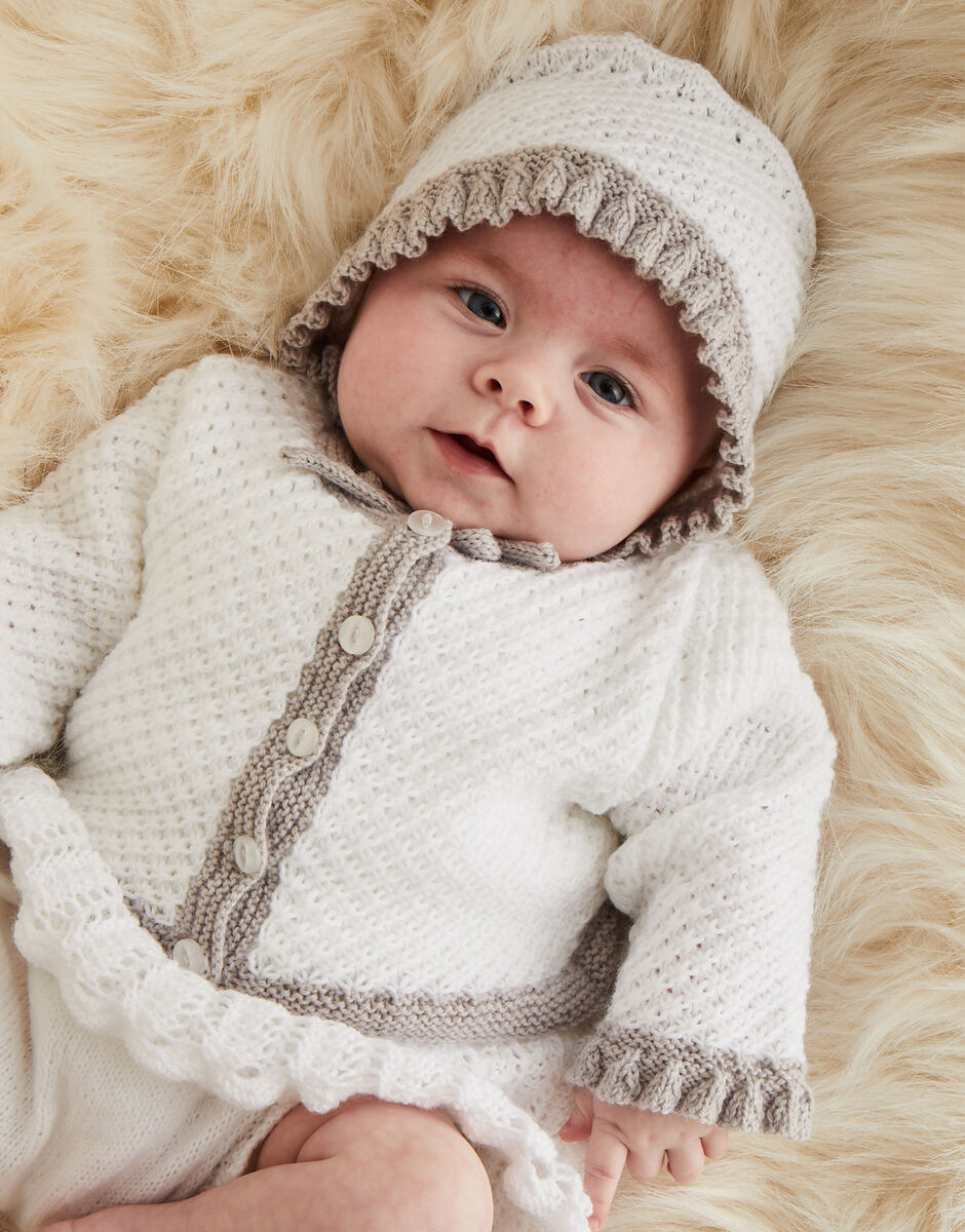 Ruffle Cardi & Bonnet In Snuggly 3 Ply - Baby Delicate Nature | Sirdar